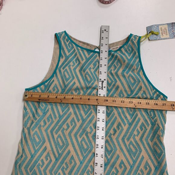 Chelsea & Violet Dress Womens Small Beige Blue Shift Textured Keyhole Ikat Lined - Picture 8 of 15